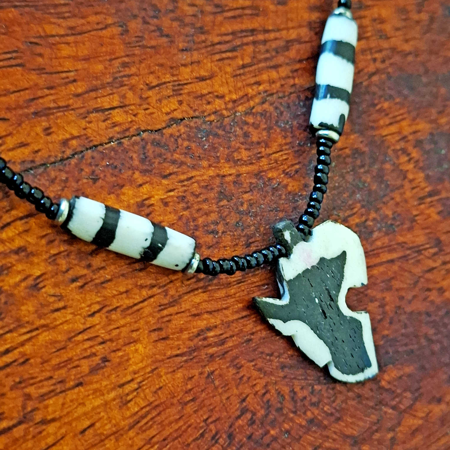 Africa Map Pendant Necklace – Black Beaded Tribal Style - Image 2